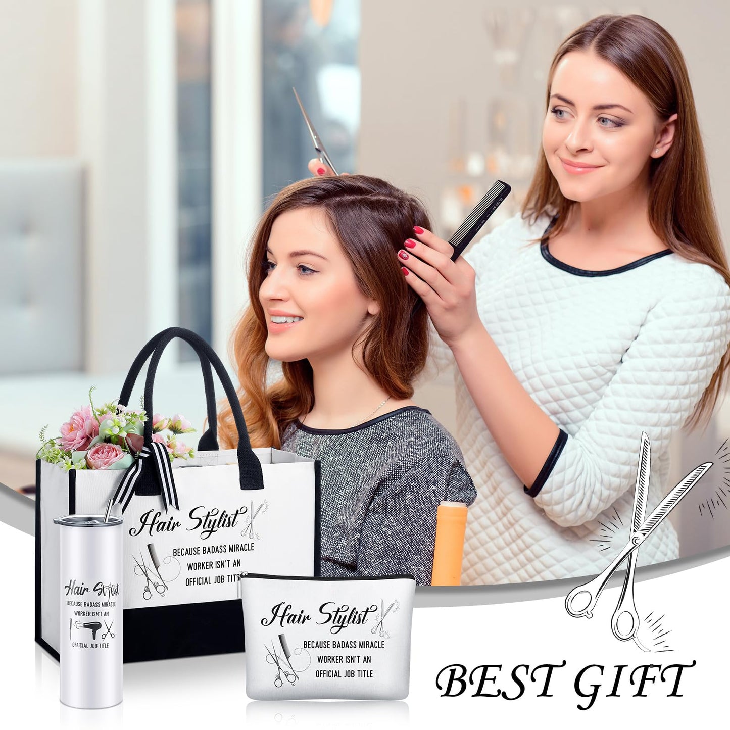 Sieral 3 Pcs Beauty School Graduation Gifts Best Hair Stylist Gift for Women Including Insulated Tumbler with Lid Stainless Steel Mug for Hairdresser Appreciation Gifts