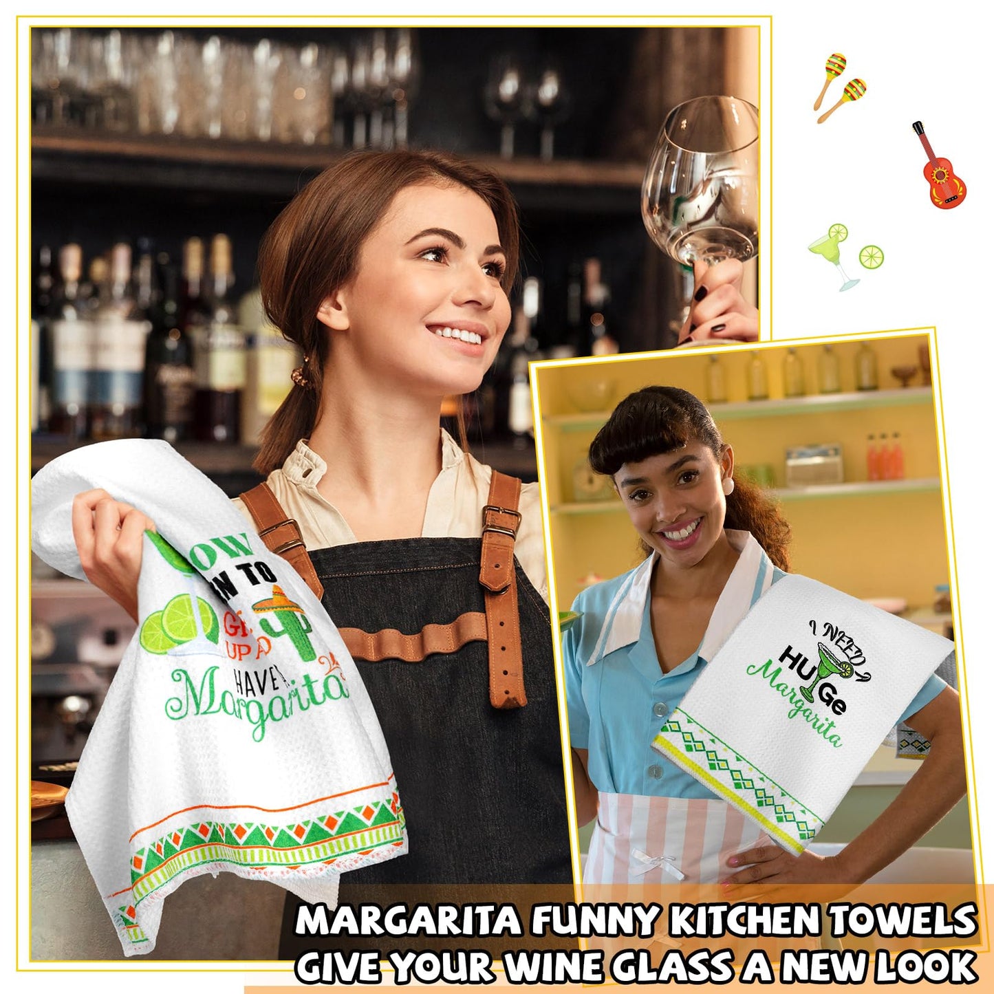 Remagr 6 Pcs Margarita Funny Kitchen Towels I Need a Huge Margarita Kitchen Towels Dish Towel for Taco Lovers Gifts Sweet Housewarming Gift