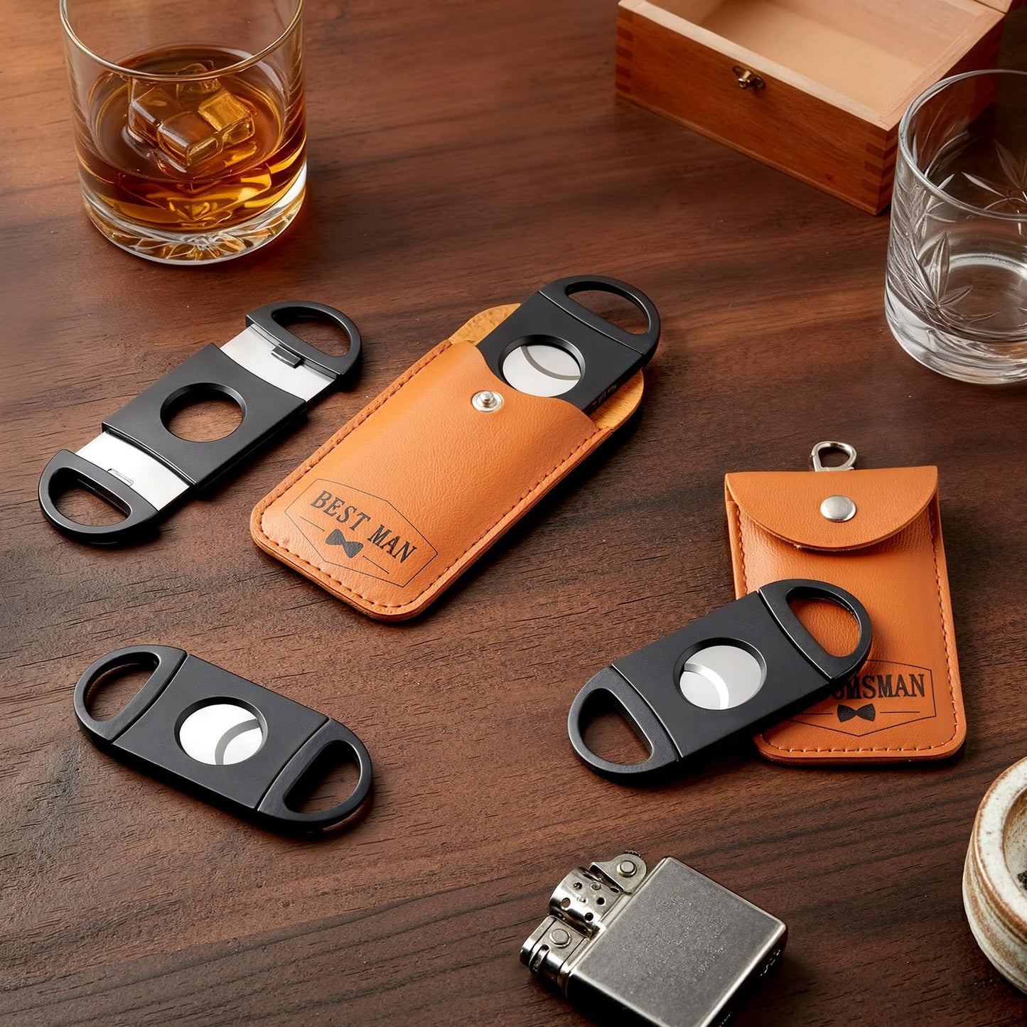 Lothee 7 Pack Groomsmen Gifts Set - 6 Groomsmen & 1 Best Man Leather Pouch Keychain with Stainless Steel Cutters - Wedding Party Favors Bachelor Proposal Box Fillers
