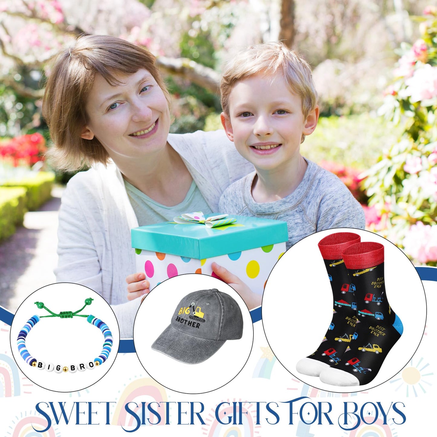 Skicuff 3 Pcs Big Brother Gifts for Boys Bracelet Baseball Caps and Sock for Birthday Gift