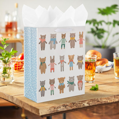 Hallmark 15" Extra Large Gift Bag with Tissue Paper (Bears and Bunnies) for Kids, Baby Showers, First Birthdays