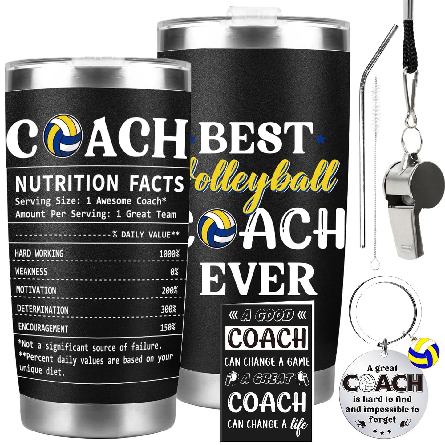 Keluna Volleyball Coach Gifts for Men - Volleyball Coach Appreciation Thank You Team Player Sports Lover Gift for Men Brother Husband Teacher Colleague Tumbler Cup Keychain Whistle Greeting Cards