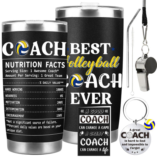 Keluna Volleyball Coach Gifts for Men - Volleyball Coach Appreciation Thank You Team Player Sports Lover Gift for Men Brother Husband Teacher Colleague Tumbler Cup Keychain Whistle Greeting Cards
