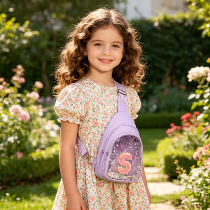 I IHAYNER Clear Initial Sling Bag for Gilrs Crossbody Bag Waist Pack Personalized Gifts for 4 5 6 7 8 9 10 11 12 13 Year Old Girls Purse for Birthday Mothers Day Gifts for Daughter Sister （Purple-A）