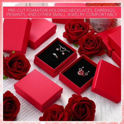 Sasylvia Jewelry Cardboard Gift Boxes Packaging Necklace Ring Earring Storage Box with Cushion 3.5x2.8x1.2 Inch(Red,36 Pcs)