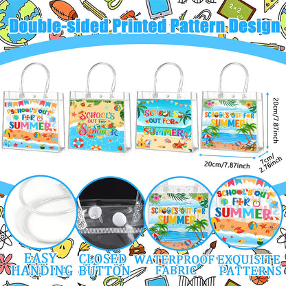 Zenoble 24 Pcs End of the Year Gifts Bags, School's Out for Summer Gift Clear PVC Bags with Handles Party Goodie Candy Treat Bag for Kids Students Teacher Beach Pool Party Favors Supplies