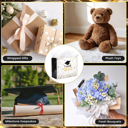 Nihuecne 13" Graduation Gift Bags with Tissue Paper, 4 Pack Paper Gift Bags with Handles for College & High School Graduates Grad Party, 4 Designs