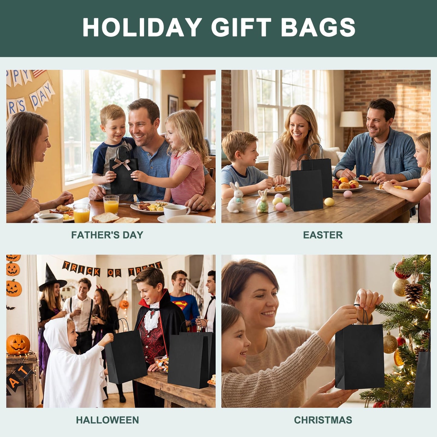 METRONIC Black Paper Gift Bags 8x4.25x10.5 Inches 100 Pack, Medium Kraft Shopping Bag with Handles for Business, Boutique, Party Favors, Retail Stores, Gift Wrap Bulk