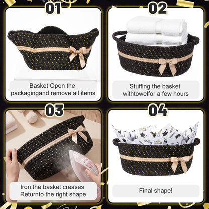 Colingmill Gift Basket for Graduation, Empty Woven Basket with Gift Bag Bow and Tissue Paper, Decorative Rope Baskets for 2026 Grad Keepsake Gifts, 14"x 10"x 5.5"(Black)