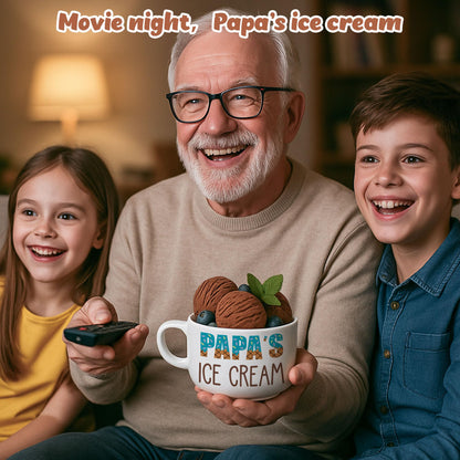 Funny Papa Gifts for Fathers Day from Granddaughter, Cool Birthday Grandparents Day Gift for Papa Grandpa from Grandkids Grandson, Novelty Papa's Ice Cream Bowl Presents Set