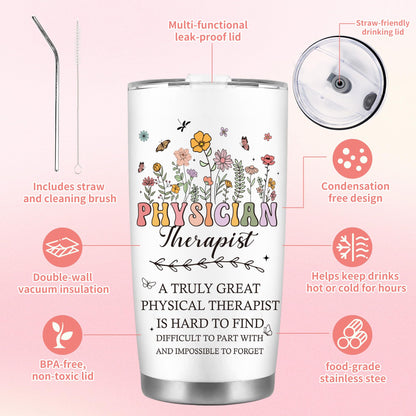 CRASHOT Physical Therapist Gifts for Women, Physical Therapist Appreciation Gift Set, Includes 20 oz Tumbler with Brush & Straw, Birthday Christmas Thanks Present