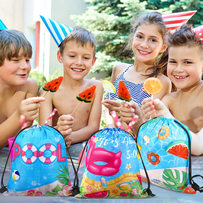 Sanwuta 18 Pcs Pool Party Favor Drawstring Bags - Summer Beach Goodie Gift Bags for Kids Adults, Hawaiian Parties& Birthday Decor