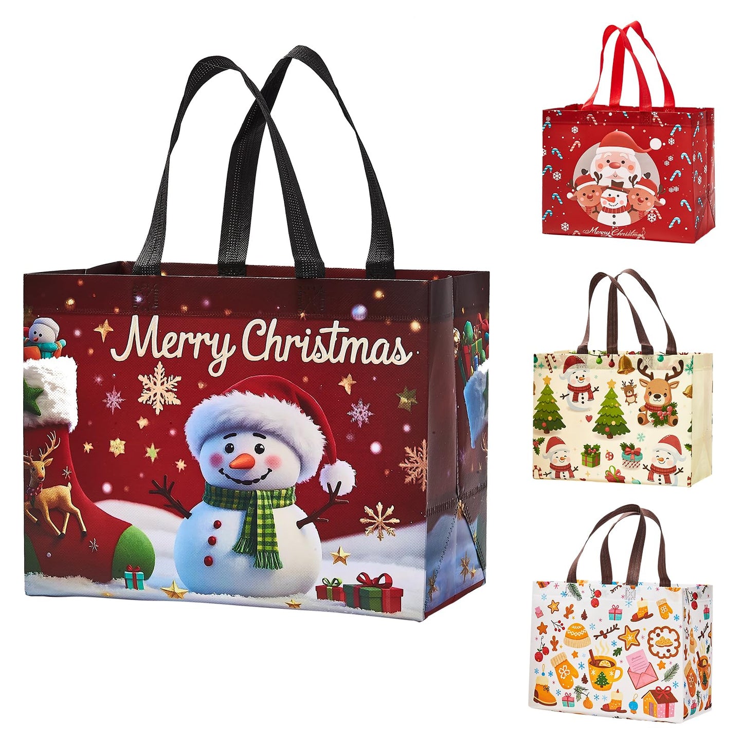 sishunhang 24 Pack Large Christmas Gift Bags 12.8"*6.7"*9.8", Reusable Non-Woven Jumbo Tote Bags with Handles For Christmas Surprise, Xmas Party Supplies Wrapping Shopping