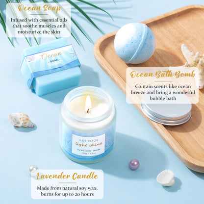 Birthday Gifts for Women, Ocean-Themed Gift Set for Women, Inspirational Thank You Gift Box, Christmas Gifts Beach Spa Self Care Basket for Her Teen Girl Sister Friend Friendship Mom
