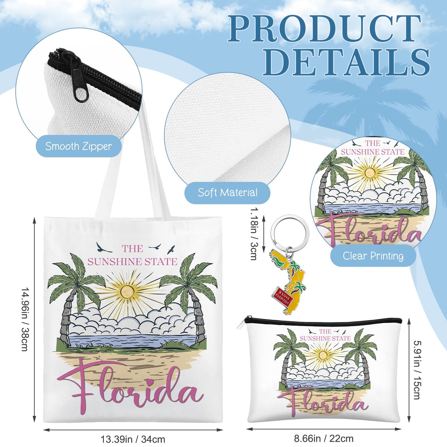 Paterr 4 Pcs Florida Souvenirs Gifts 12oz Tumbler Canvas Bag Cosmetic Bag Keychain Florida Travel Gifts Souvenirs for Traveler Women Graduation Christmas