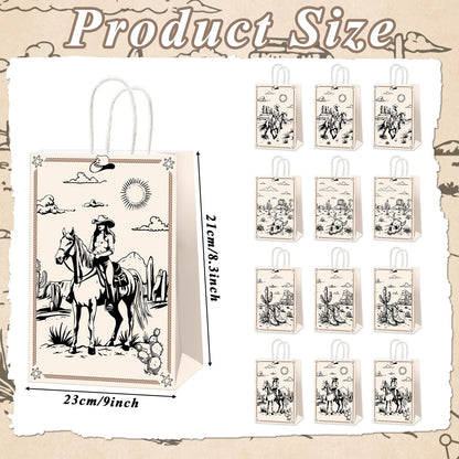 Qitnlaughter 12 Pcs Western Cowboy Birthday Paper Bags for Western Party Decorations Rodeo Bachelorette Candy Bags Wild West Goodie Bag for Cowboy Kids Boys Gift Birthday Party Favor