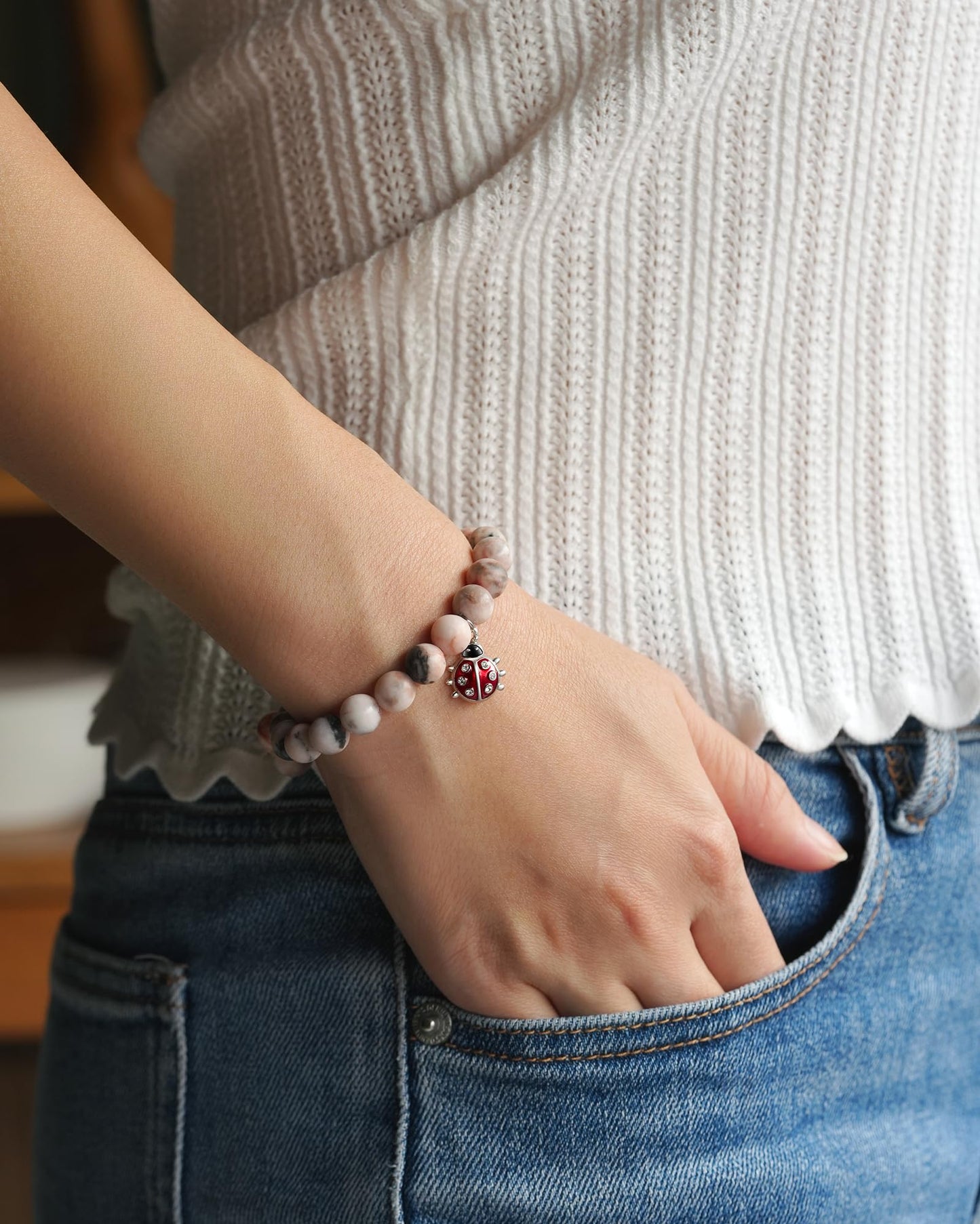 Lucky Ladybug Bracelet Good Luck Charms Gifts for Women with Message Card, Luck Will Always Stay by Your Side