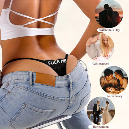 2Pack Women G-String Thongs T Back Low Rise Lace Panties Funny Thongs with Letters Cute Sexy Underwear