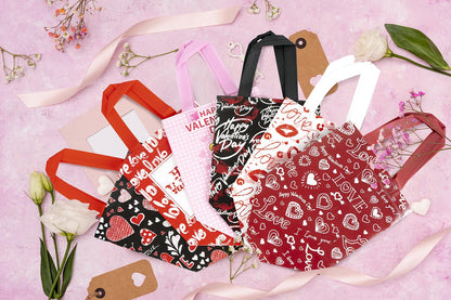 JWSCYSY 12Pack Happy Valentine's Day Reusable Tote Bags, Non-Woven Valentines Gift Bags with Handles for Valentine Party Favor, Gift Wrapping.
