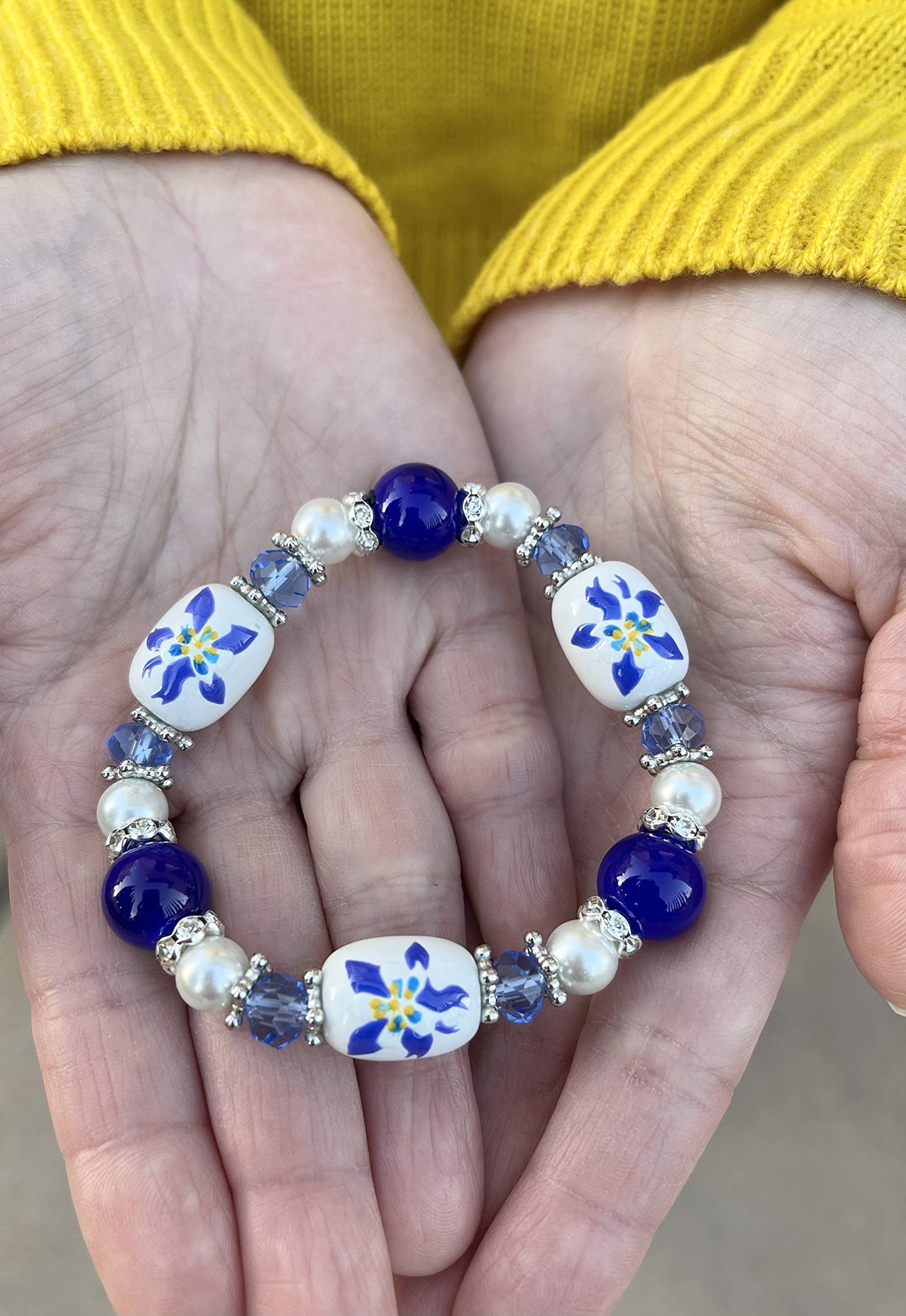 Fiona State Flower Beaded Bracelet - Botanical Jewelry Gift for Woman