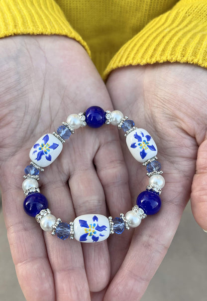 Fiona State Flower Beaded Bracelet - Botanical Jewelry Gift for Woman