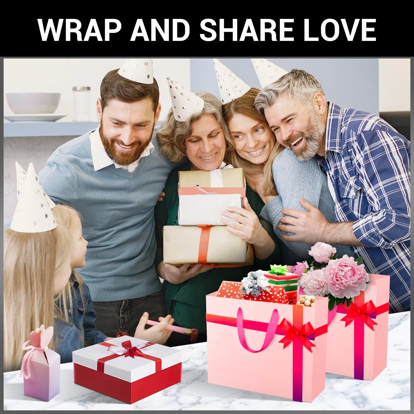 EUSOAR Small Pink Gifts Wrap Bags, 50 Pack 8.6x3.9x7 inches Shopping Bags with Handles Bulk, Party Favor Wrapping Bags for Wedding, Craft Grocery, Boutique, Retail, Business