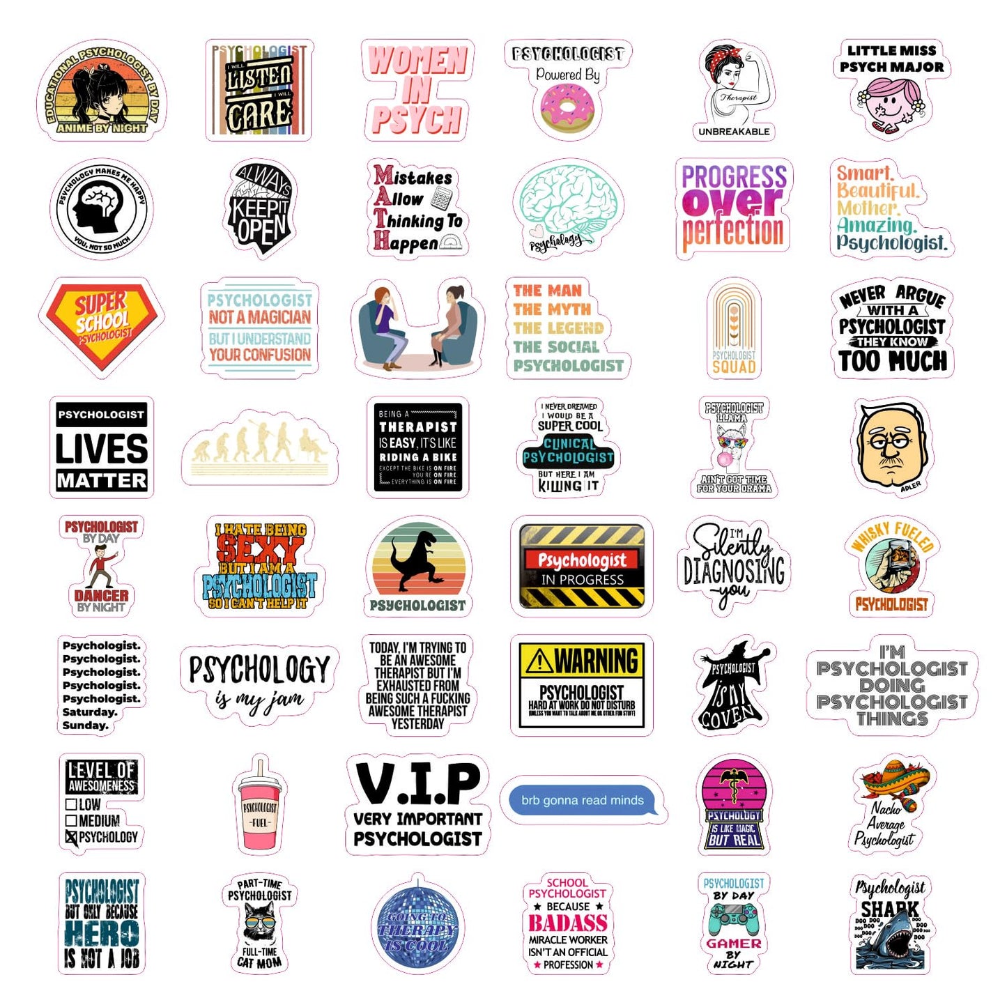 BulbaCraft Psychology Stickers (100Pcs), Funny Vinyl Decals for Laptop, Therapy Gifts, Psychologist Stickers for Women & Men, Waterproof, Reusable