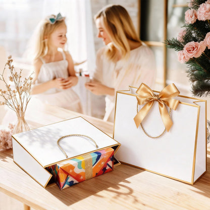 JOYIT 6 Pack Extra Large White Gift Bags - 17x5.5x12.6 Inch Gift Bags with Handles and Ribbon, XL Gifts Wrap Bags for Presents, Wedding, Birthday, Bridal Shower, Valentines Day, Baby Shower, Party
