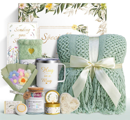 11 PCS Birthday Gifts for Women, Get Well Soon Gifts Baskets for Women Self Care Gifts, Spa Care Package After Surgery Thinking of You Sympathy Gift,Gift for Sick Friends Mom w/Blanket