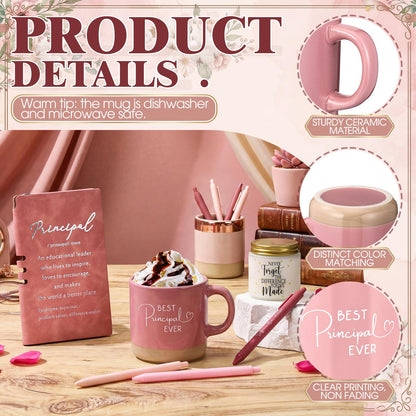 Didaey Principal Appreciation Gifts for Women Thank You School Principal 13oz Ceramic Cup Journal with Inspirational Candle Ballpoint Pens Appreciation Day Graduation, Pink