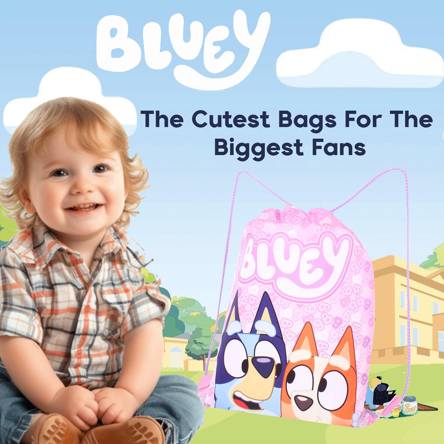 Bluey Girls Drawstring Bag – Pink Gym Sack Backpack Bingo – Kids School, Dance, Swimming, PE, or Sleepover Bag.
