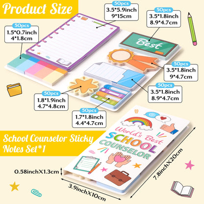 Xqumoi Best School Counselor Sticky Notes Set - Teacher Appreciation Self-Stick Note Pads Educator Writing Memo Pad Page Marker Bookmarker Back to School Office Supplies Thanksgiving Christmas Gift
