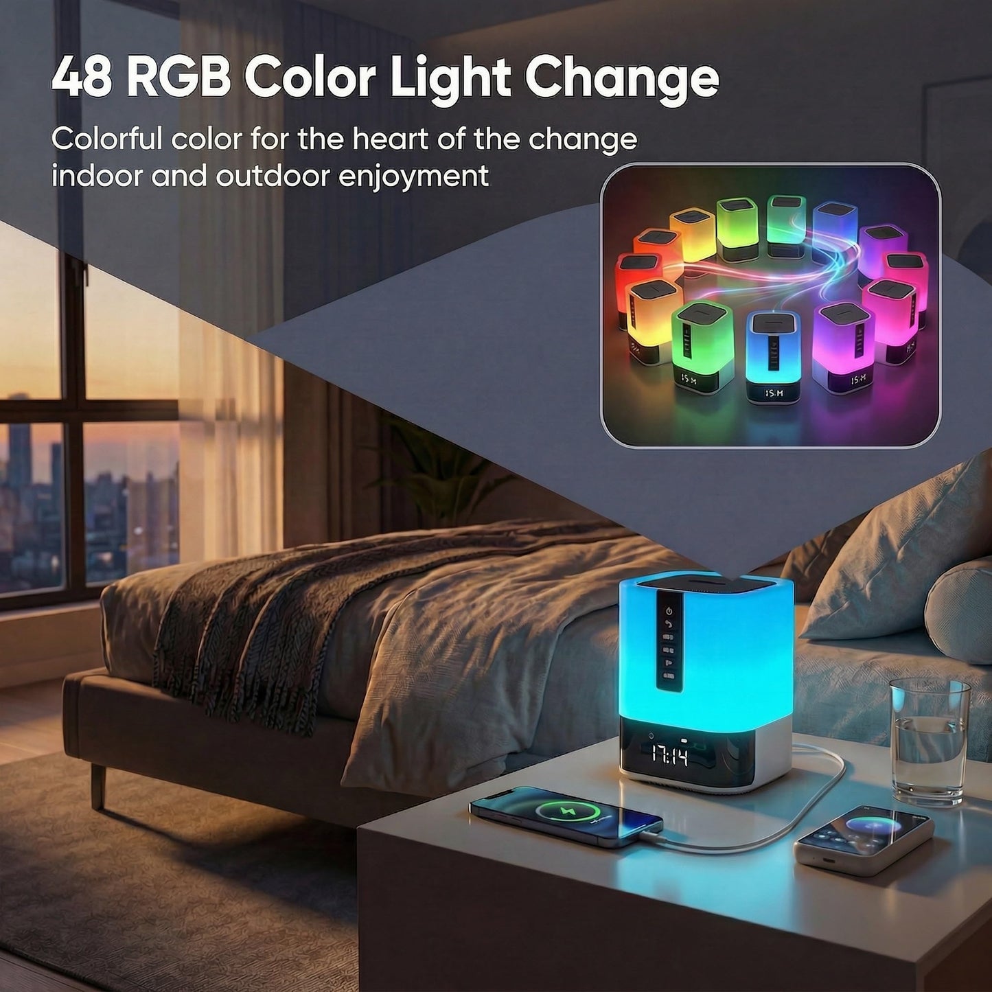 Hetyre Night Light Bluetooth Speaker, 5 in 1 Touch Control Bedside Lamp Dimmable Multi-Color Changing, Bedroom Alarm Clock, Best Birthday Gift Ideas for 10 11 12 13 14 Year Old Teenage Girls/Boys