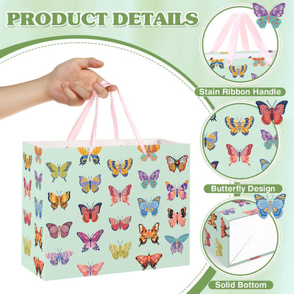 Butterfly Gift Bags for Girls Women Mint Green Butterfly Birthday Gift Wrap Bags with Handle Tissue Papers Greeting Card for Baby Shower Spring Easter Wedding Party Favors Goodie Wrapping Bag Supplies