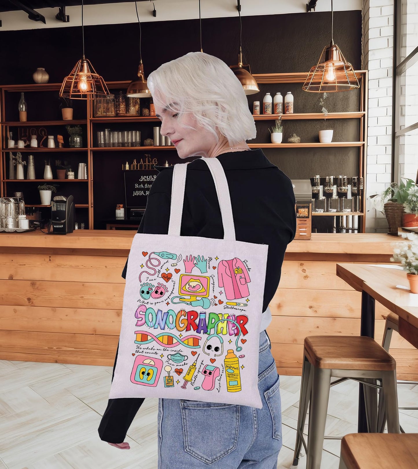 G2TUP Sonographer Canvas Tote Bag Sonography Tech Gift Ultrasound Technologist Shoulder Bag Sonographer Merch