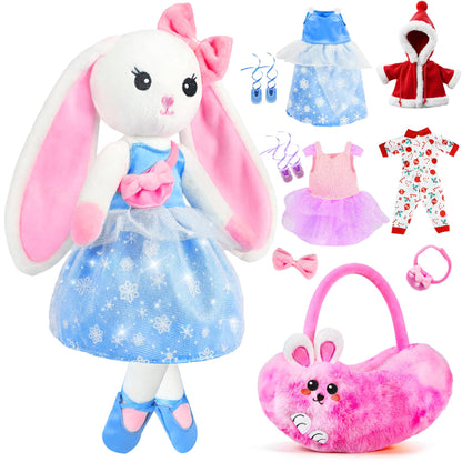 Ballerina Doll Stuffed Animals Girl Toys Age 3-8, Bunny Stuffed Animal, Ballet Dress Up Doll, Kids Pretend Play with 4 Set Clothes, Cape,Plush Bag 3 4 5 6 7 8 Year Old Girl Gifts Dance Recital Gifts