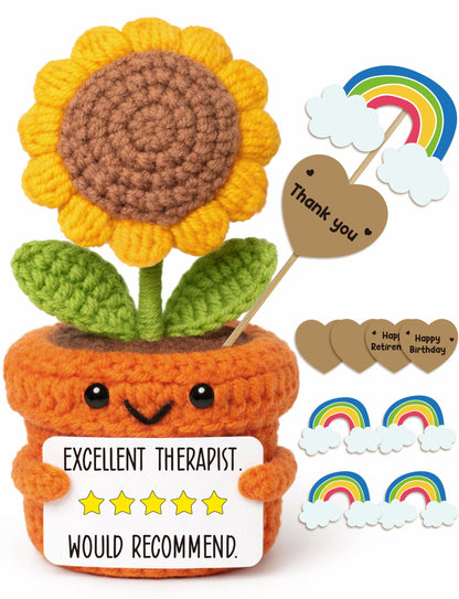 Funny Therapist Appreciation Gift, Handmade Crochet Sunflower Plush, Thoughtful Idea for Counselor Psychologist, Positive Desk Decor
