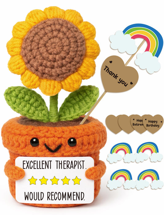 Funny Therapist Appreciation Gift, Handmade Crochet Sunflower Plush, Thoughtful Idea for Counselor Psychologist, Positive Desk Decor