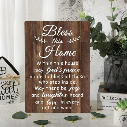 Yalikop House Warming Gifts New Home Bless This Home Wall Decor House Blessing Plaque Farmhouse Entryway Sign Wood Rustic Sign for Living Room Bedroom Homeowner Gift Decor(13.8 x 11 Inches,Brown)