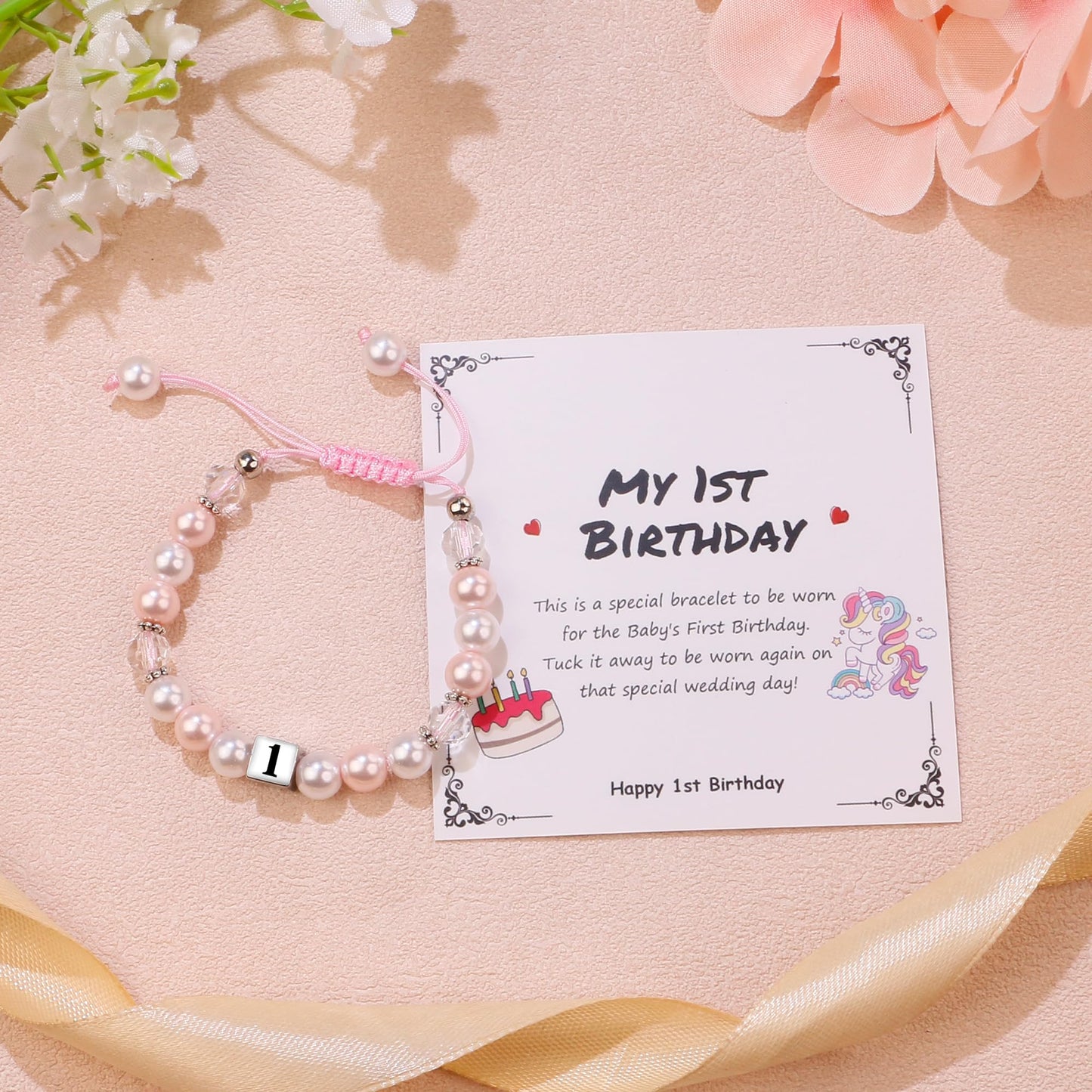 Sereney Birthday Gifts for Girls, Beaded Bracelets as 1/2 1 2 3 4 5 6 7 8 9 10 11 12 13 14 15 16 Year Old Birthday Gift, Adjustable Cross/Pearl Bracelet as Happy Birthday Gifts for Daughter