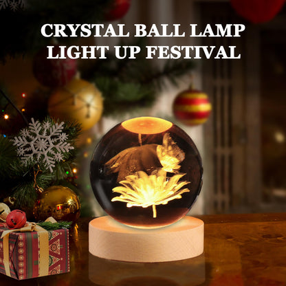 Butterfly Ideal Gifts for Mom, Butterfly Lover, Girlfriend, 2.4In Cute Crystal Ball Lamp with Wooden Base, Birthday, Mothers Day Gifts, Cute Butterflies Decor for Home Office Bedroom