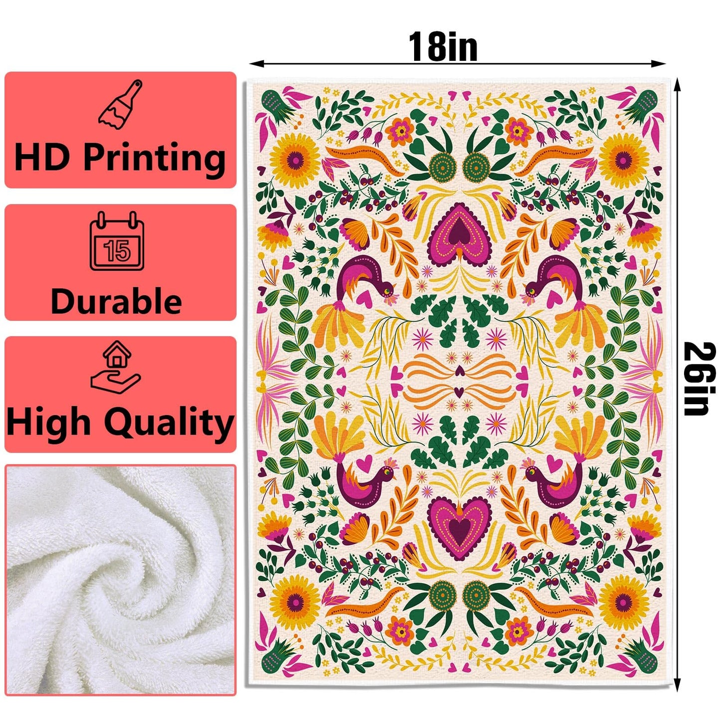 Sunwer Mexican Floral Kitchen Towels Cinco De Mayo Dish Towels Mexico Let's Fiesta 18x26Inch for Seasonal Holiday Home Decor Set of 2