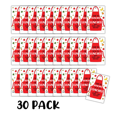Thank You a Bunches for All The Lunches Gift Tag | 30 pk 2.5x3.5” Card Lunch Lady Cafeteria Worker Appreciation Elementary School End of Year Gifts