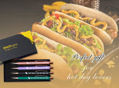 InnoBeta Hot Dog Gifts, A Gift Idea for Hotdog Lovers on Christmas, Birthday, Ballpoint Pen Set of 4