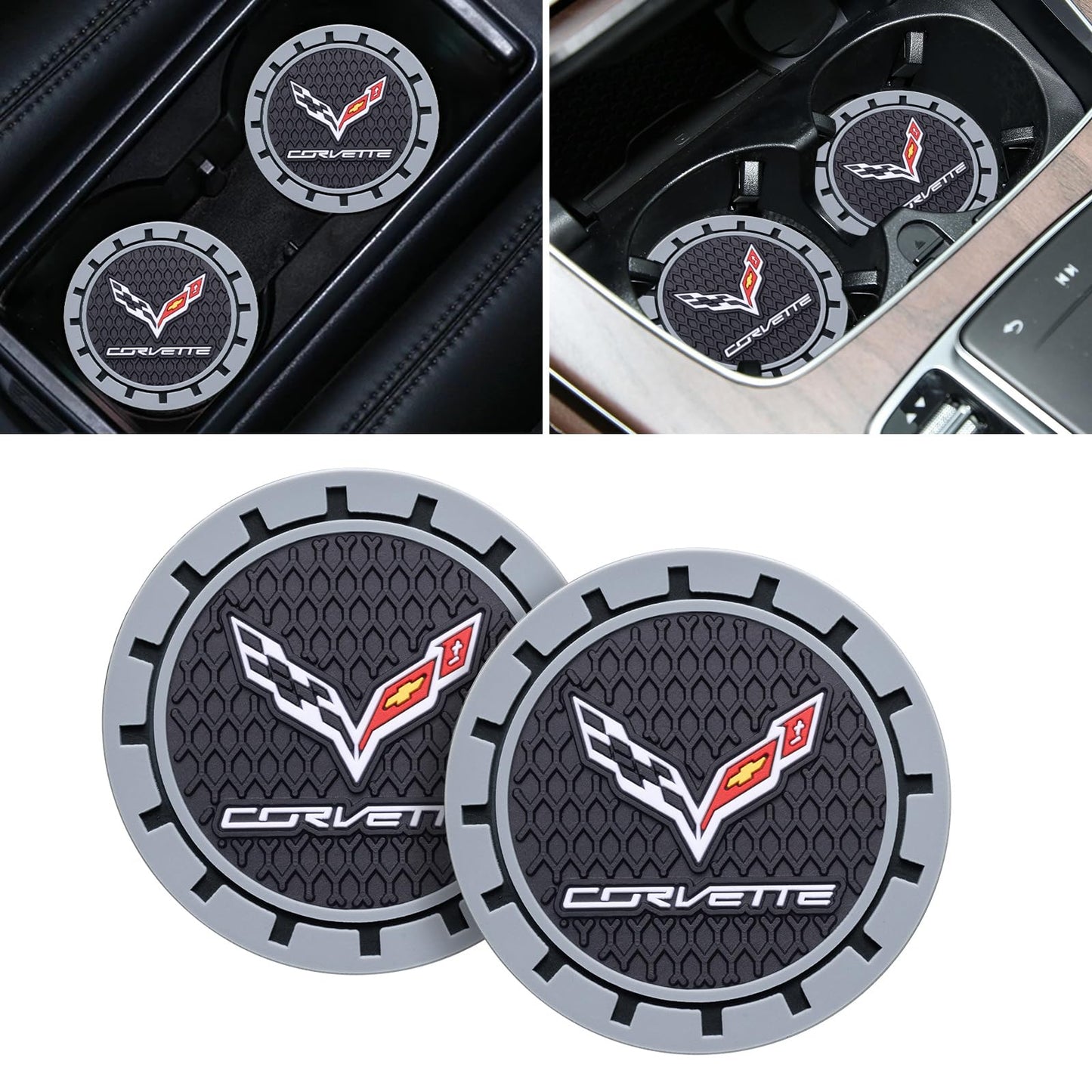 Car Cup Coaster, 2PCS Universal Non-Slip Cup Holders, Compatible with Corvette Series Car Cup Holder Coasters，Car Drink Coaster Holder Accessory, Black