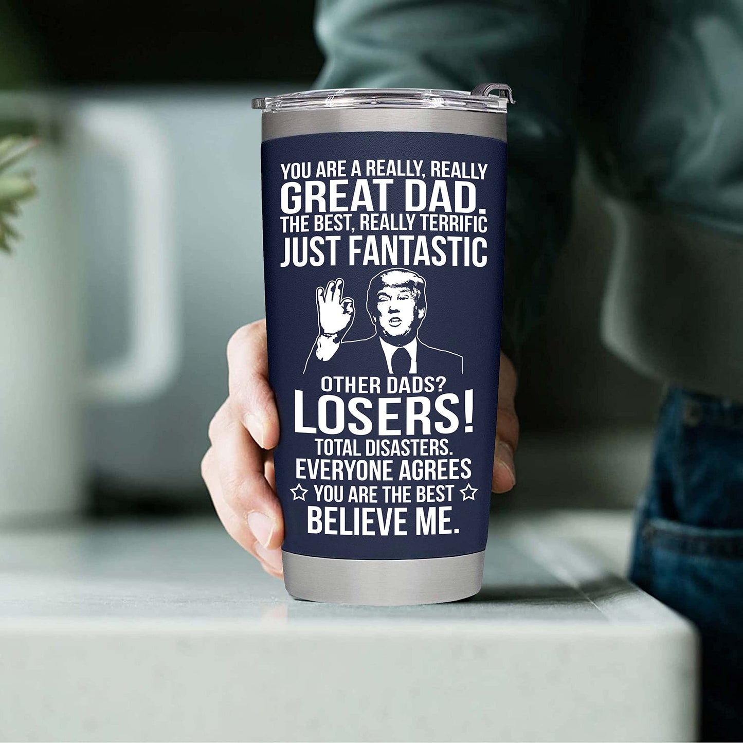 Fathers Day Gift for Dad from Daughter, Son, Kids - Funny Fathers Day Tumbler - Gifts for Husband from Wife - Present for Father - Dad Birthday Gift, Insulated Stainless Steel Tumbler 20oz, Navy