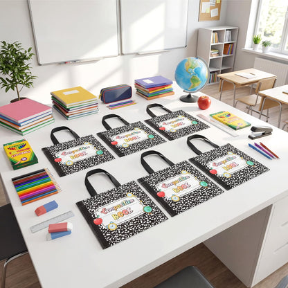 Cosblank 24 Pcs Teacher Appreciation Gift Bags Composition Notebook Non Woven Back to School Gift Bags with Handle Candy Treat Thank You Party Favors Supplies for Graduation Wrapping Supplies