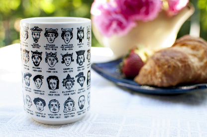 The Unemployed Philosophers Guild It's Hard to Get a Handle on English Monarchs - Porcelain Tea Cup Imprinted with Kings and Queens of England, Comes in a Fun Box, 9 oz