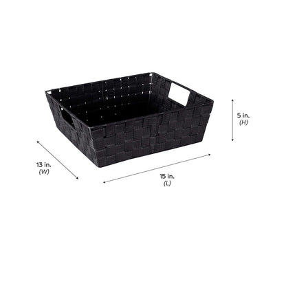 Simplify Large Shelf Woven Strap Tote | Decorative Storage Basket | Built in Handles | Organization | Closet | Bedroom | Bathroom | Nursery | Accessories | Toys | Gifts | 1 Pack | Black