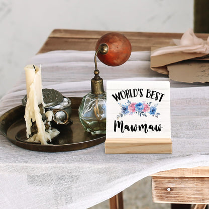 Mawmaw Gifts Desk Decor, Mawmaw Christmas Gifts for Grandma Nana Gigi Gift from Grandkids Grandchildren Wood Plaque, World's Best MawmawWooden Plaque Sign with Wood Stand for Home Office
